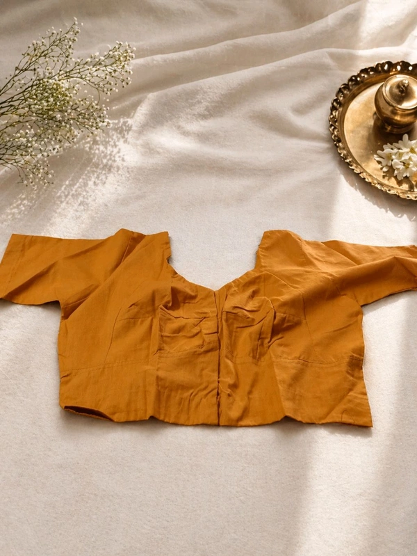 Pirate Gold Cotton Blouse with Front Hook and Round Neck