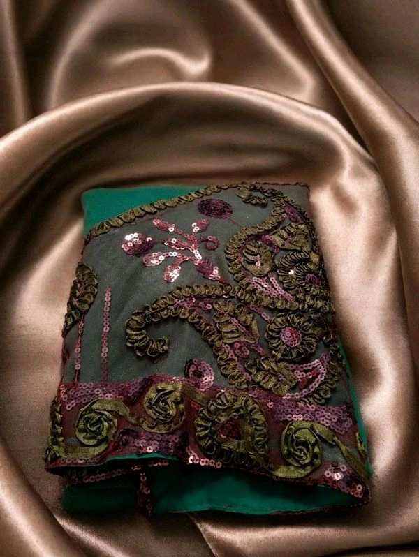 Buy 1 Get 1 Free Embroidery Sequence Work Saree for Women | Green Designer Saree Combo - Eden