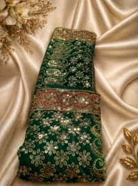 Buy 1 Get 1 Free Embroidery Sequence Work Saree for Women | Green Designer Saree Combo - Eden