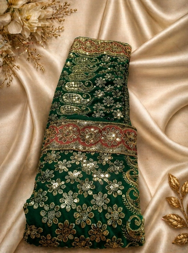 Buy 1 Get 1 Free Embroidery Sequence Work Saree for Women | Green Designer Saree Combo - Eden