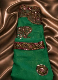 Buy 1 Get 1 Free Embroidery Sequence Work Saree for Women | Green Designer Saree Combo - Eden
