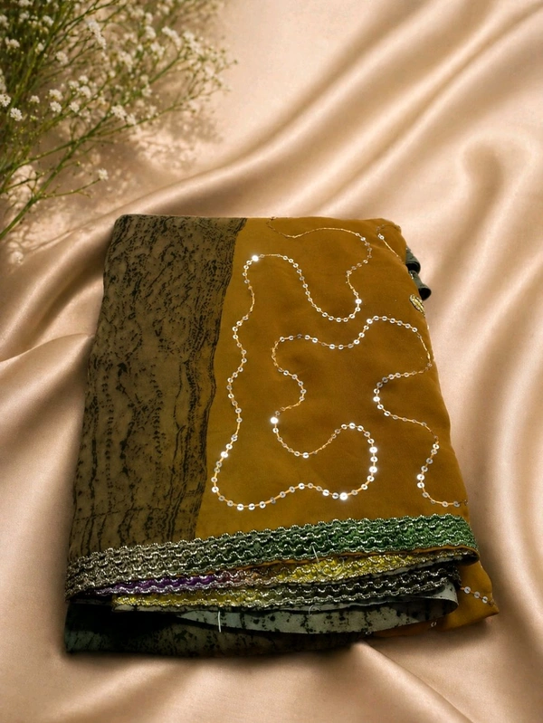 Desert Tone Pure Silk Saree with Hand Chumki Embroidery