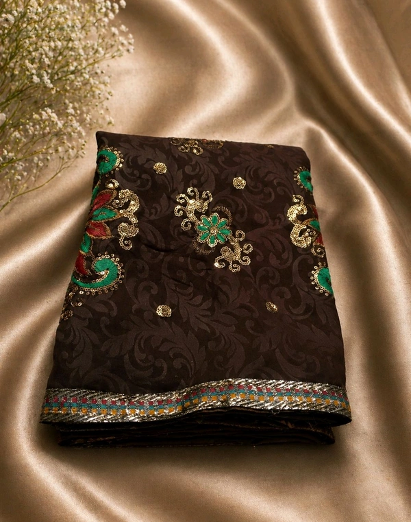 English Walnut Pure Silk Saree with Elegant Chumki Work