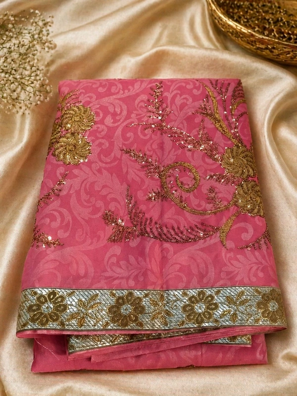 Blush Pink Premium Silk Saree with Elegant Golden Embroidery
