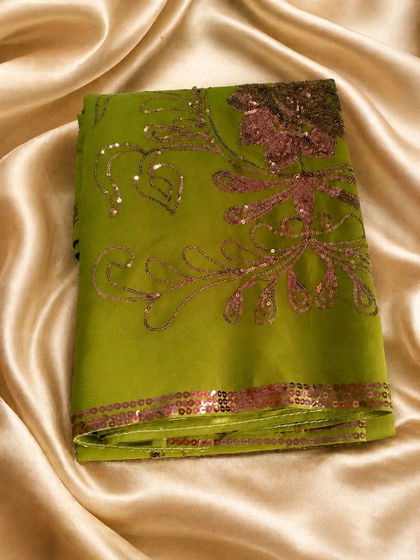 Crete Colour Pure Soft Saree with Elegant Sequin Floral Work