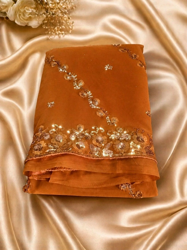 Desert Color Pure Silk Saree with Sequins Embroidery
