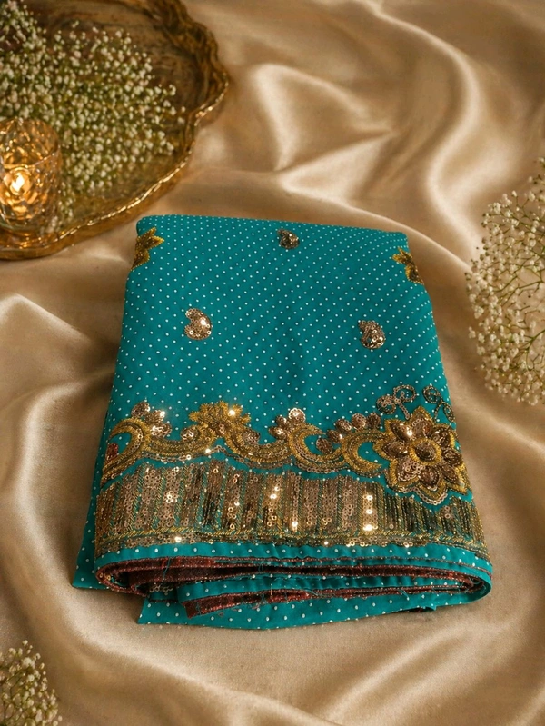 Elm Green Pure Silk Saree with Elegant Sequin & Embroidery Work299