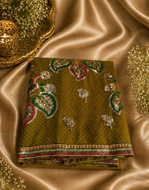 Himalaya Green Silk Saree with Elegant Sequin & Embroidery Work