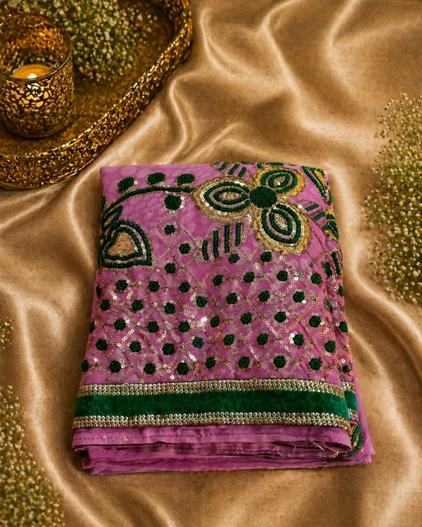 Cannon Pink Embroidered Saree with Elegant Sequin & Designer Border