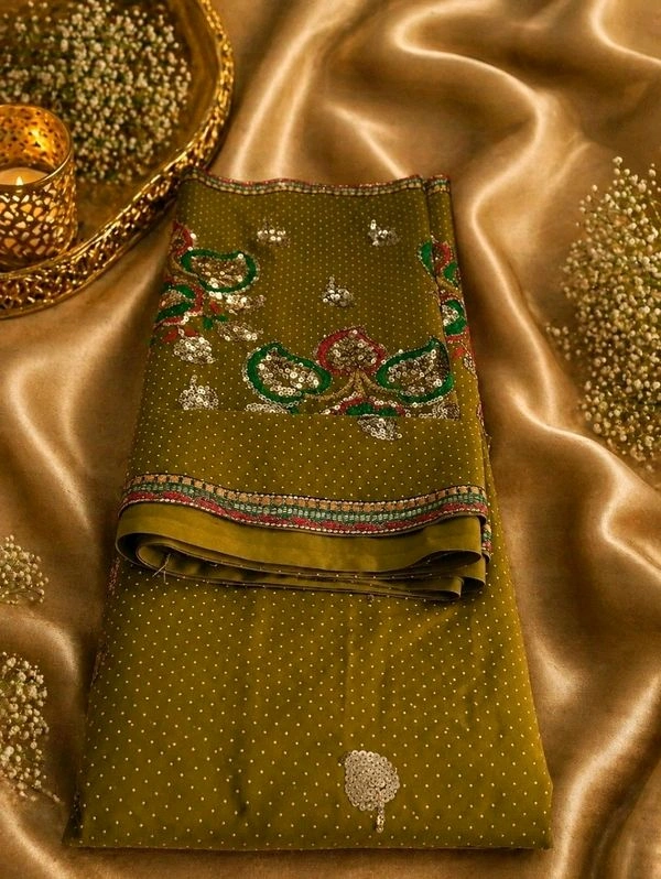 Buy 1 Get 1 Free Designer Saree for Women | Lavender Pink & Olive Green Sequence Work Saree Combo - Cannon Pink