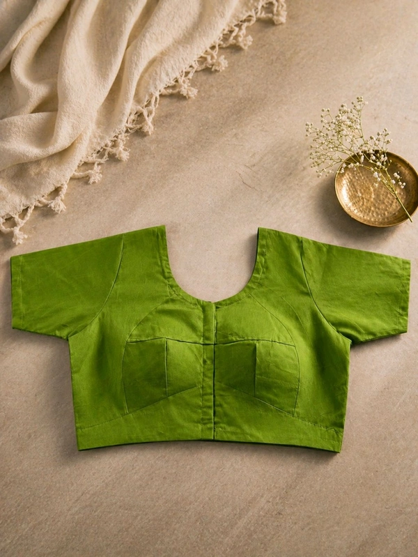 Sushi Colour Cotton Blouse | Round Neck Front & Back | Front Hook Closure | Size 34