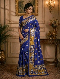 Buy 1 Get 1 Free Printed Saree for Women | Maroon & Royal Blue Saree Combo - Wine Berry