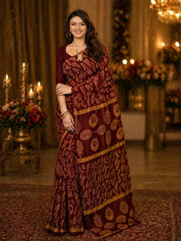 Buy 1 Get 1 Free Printed Saree for Women | Maroon & Royal Blue Saree Combo - Wine Berry