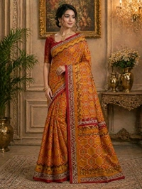 Buy 1 Get 1 Free Printed Saree for Women | Maroon Red & Mustard Yellow Saree Combo