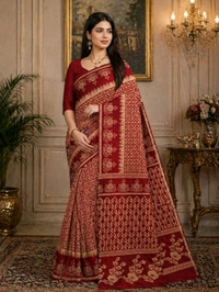 Buy 1 Get 1 Free Printed Saree for Women | Maroon Red & Mustard Yellow Saree Combo