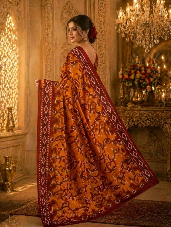 Buy 1 Get 1 Free Printed Saree for Women | Pink Blue & Mustard Maroon Saree Combo