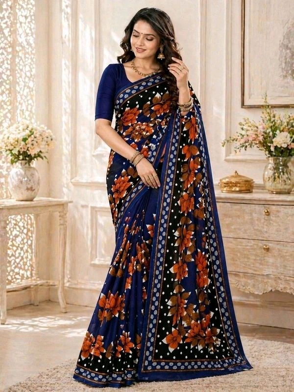 Buy 1 Get 1 Free Floral Printed Saree for Women | Maroon Red & Royal Blue Saree Combo (5.5 Meter)