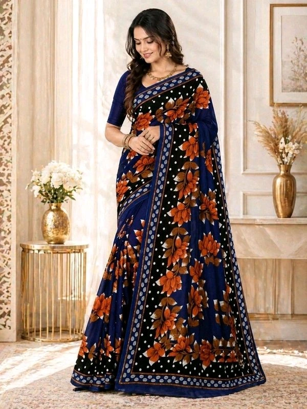 Buy 1 Get 1 Free Floral Printed Saree for Women | Maroon Red & Royal Blue Saree Combo (5.5 Meter)