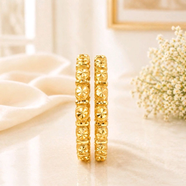 Premium Gold Finish Designer Bangles (Pair) – Elegant Daily Wear & Party Style | Size 2.6