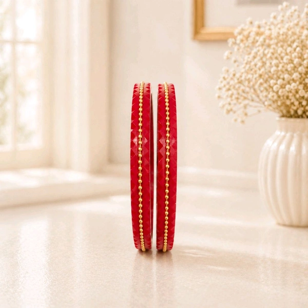 Premium Red Pola Style Bangles with Gold Detailing (Pair) – Elegant Traditional Wear | Size 2.6