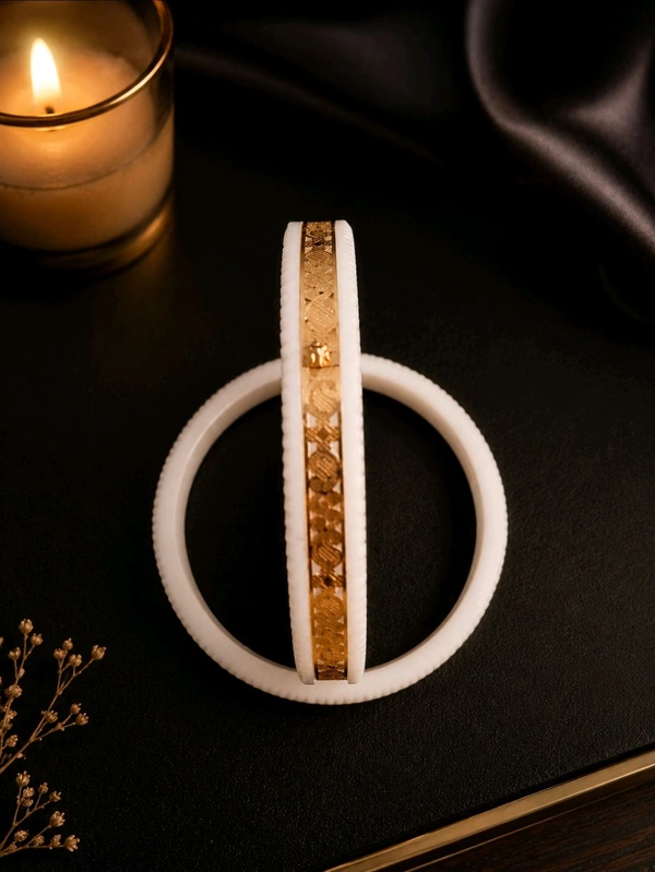 Elegant White & Golden Stone Bangles Set for Women (Size 2.8)