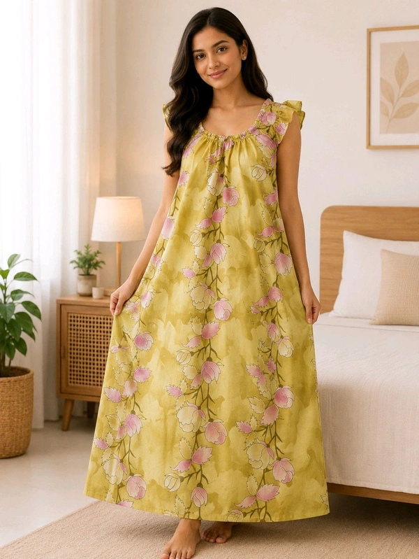 Women’s Corn Colour Pure Cotton Nighty | Free Size Soft & Comfortable Daily Wear - Corn