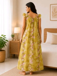 Women’s Corn Colour Pure Cotton Nighty | Free Size Soft & Comfortable Daily Wear - Corn