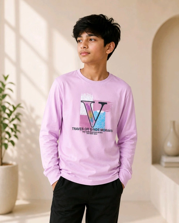 Boys' Lavender Rose Cotton Full Sleeve T-Shirt – Size 34 - Lavender Rose