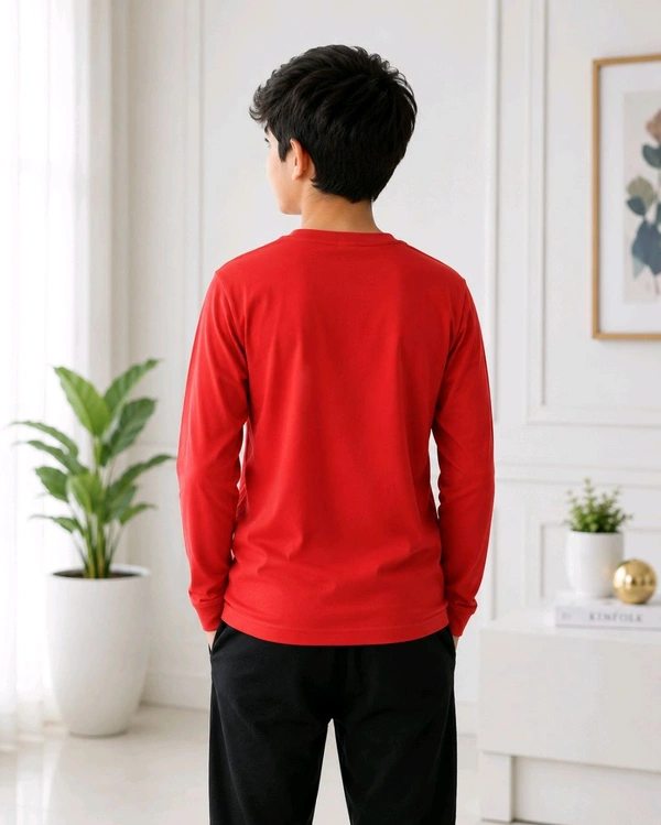Boys Red Full Sleeve Graphic Printed Cotton T-Shirt – Size 30