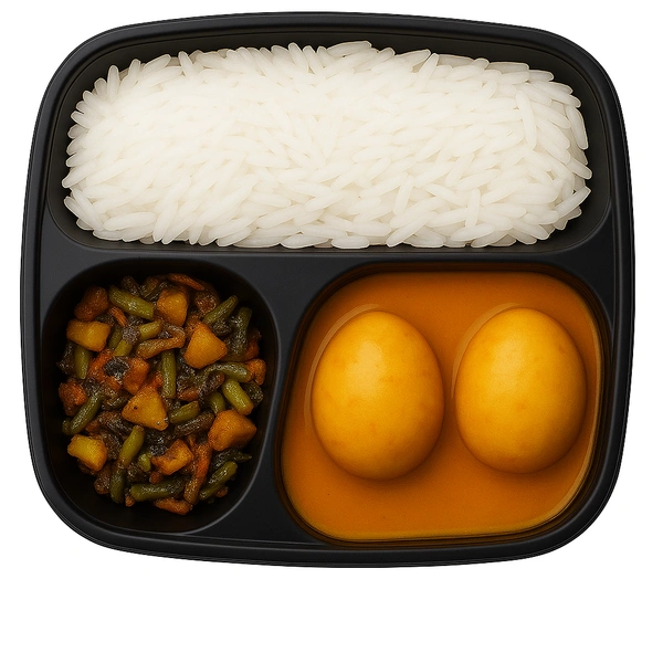 Egg Curry, Bhaji, Rice Meal