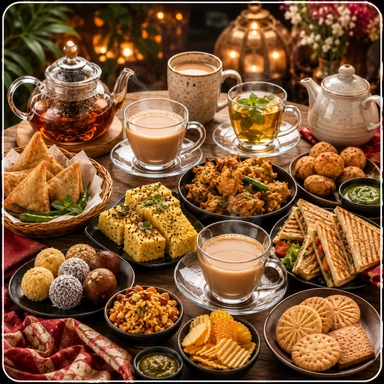 Tea, Snacks, Tel Bhaji