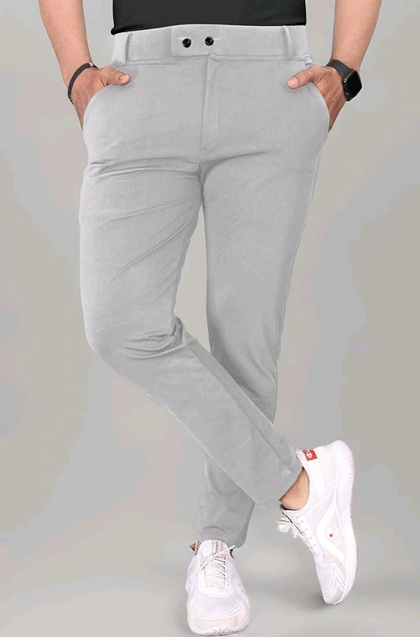 Mehrang Men's Casual Textured Regular Fit Trousers, Formal Pants with Button Closure, Side Pockets, Polyester Trouser for Men