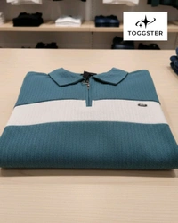 Men's Full Sleeve Zipper T Shirt - Teal, L