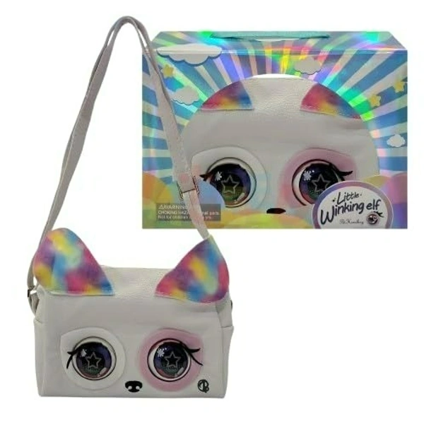 Little Winking Elf Interactive Pet Purse – Animated Eyes & Sounds Crossbody Handbag for Girls - White