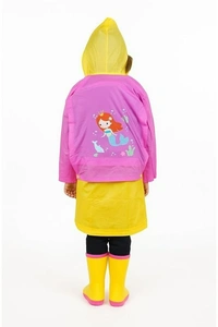Kids PVC Raincoat with School Bag Cover for Boys & Girls | Lightweight Hooded Long Rainwear with Pockets (Random color) - M, 1
