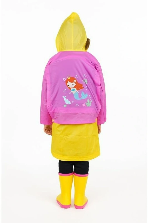Kids PVC Raincoat with School Bag Cover for Boys & Girls | Lightweight Hooded Long Rainwear with Pockets (Random color) - M, 1