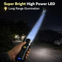 Rechargeable High Power LED Torch Light | Super Bright Zoom Flashlight with 18650 Battery, 4 Modes, USB Charging