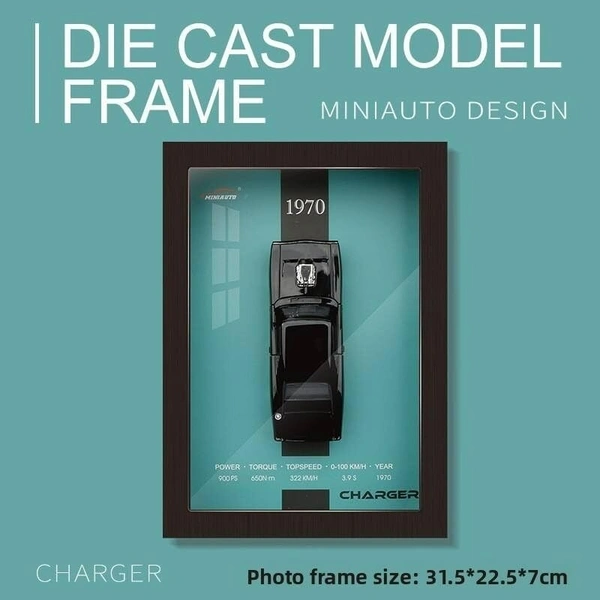 3D Car Frame Wall Art, Charger Wooden Display Frame with Removable Die-cast Cars, LED Lights, Pull-Back Action & Opening Doors –Car Lovers, Kids