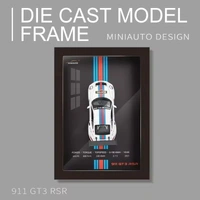 3D Car Frame Wall Art Wooden Hanging Painting Frame with Removable Die-Cast Cars, Lights & Sounds Pull-Back Action & Opening Doors Collectible Display for Car Decoration (1:32 Porsche 911 GT3 RSR)
