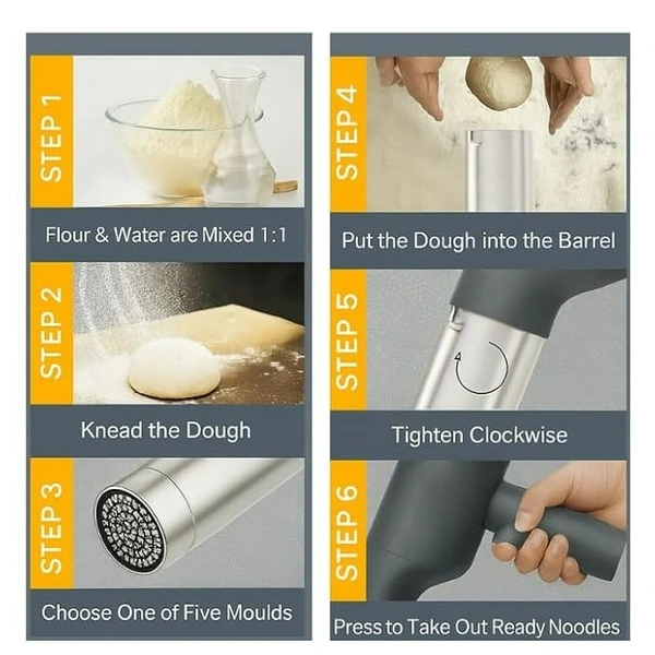 Automatic Noodle Maker with 5 Moulds | Cordless Type-C Idiyappam & Pasta Maker | Portable Handheld Noodle Press (Only White Color Available)