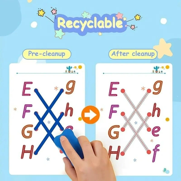 64 Pages Magical Tracing Workbook Set, Hand Writing Pen Control Training Book for Learning to Write The Alphabets & Numbers, Preschool Educational Reusable Learning Book for Kids