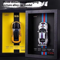 3D Car Frame Wall Art Wooden Hanging Painting Frame with Removable Die-Cast Cars, Lights & Sounds Pull-Back Action & Opening Doors Collectible Display for Car Decoration (1:32 Porsche 911 GT3 RSR)