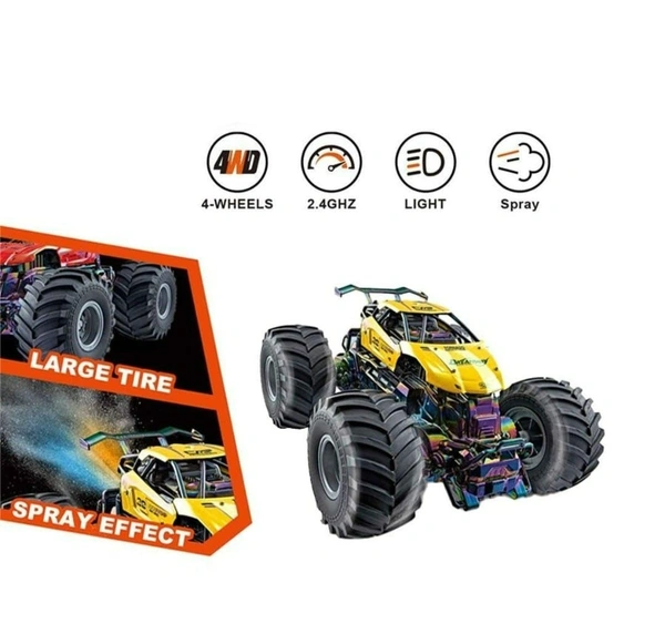 High-Speed RC Monster Truck, 2.4GHz Remote Control Car with Metal Body, All-Terrain Tires, Drift Capability, Rechargeable Off-Road Racing Vehicle for Kids & Adults - Yellow