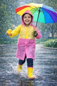 Kids PVC Raincoat with School Bag Cover for Boys & Girls | Lightweight Hooded Long Rainwear with Pockets (Random color) - M, 1