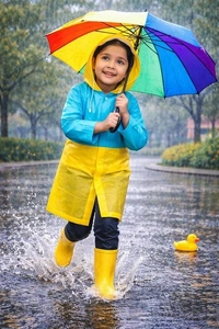 Kids PVC Raincoat with School Bag Cover for Boys & Girls | Lightweight Hooded Long Rainwear with Pockets (Random color) - M, 1