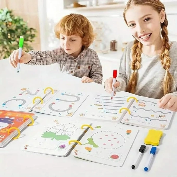 64 Pages Magical Tracing Workbook Set, Hand Writing Pen Control Training Book for Learning to Write The Alphabets & Numbers, Preschool Educational Reusable Learning Book for Kids