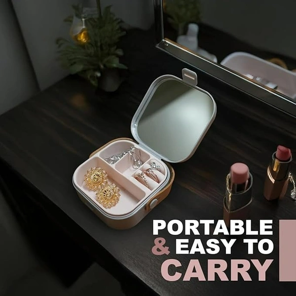 Mini Jewellery Storage Box with Mirror – Portable Travel Organizer (Random Colour)