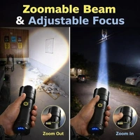 Rechargeable High Power LED Torch Light | Super Bright Zoom Flashlight with 18650 Battery, 4 Modes, USB Charging
