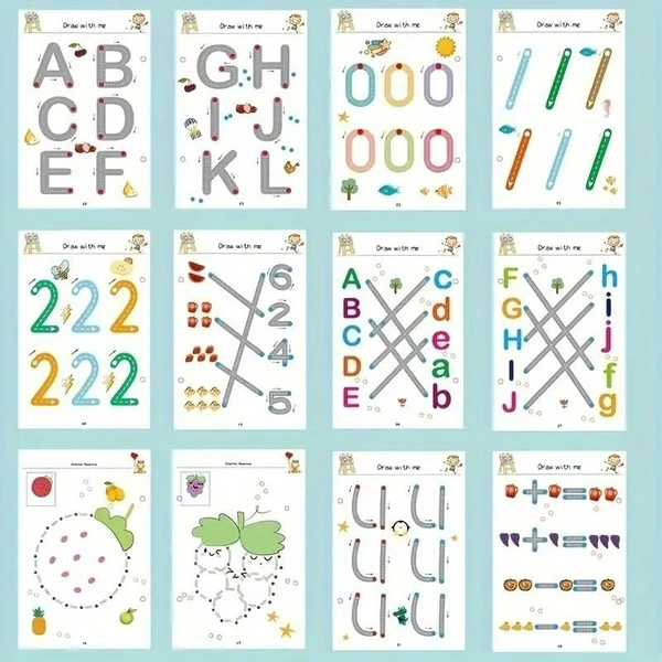 64 Pages Magical Tracing Workbook Set, Hand Writing Pen Control Training Book for Learning to Write The Alphabets & Numbers, Preschool Educational Reusable Learning Book for Kids