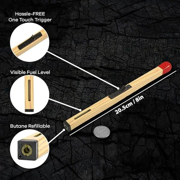 Match Stick Shaped Butane Lighter, Multipurpose Inflatable Long Handle Gas Burner, Gas Lighter for Kitchens, Smoking, Candles and Outdoor Use (Pack of 1) (Lighter